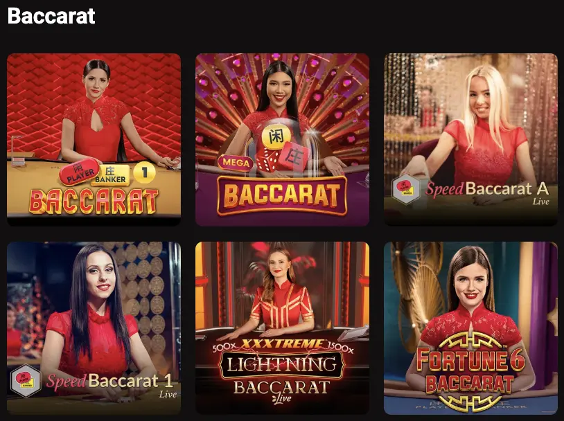 Baccarat live games sectie - illustratie