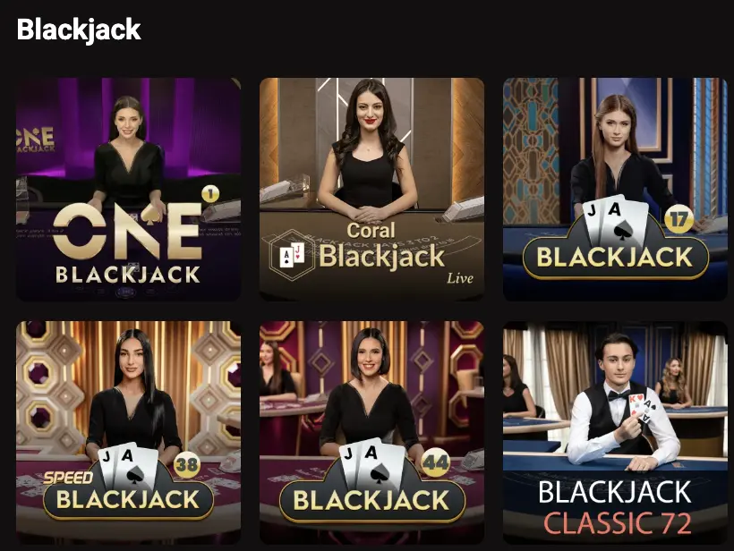 Blackjack live games sectie - illustratie