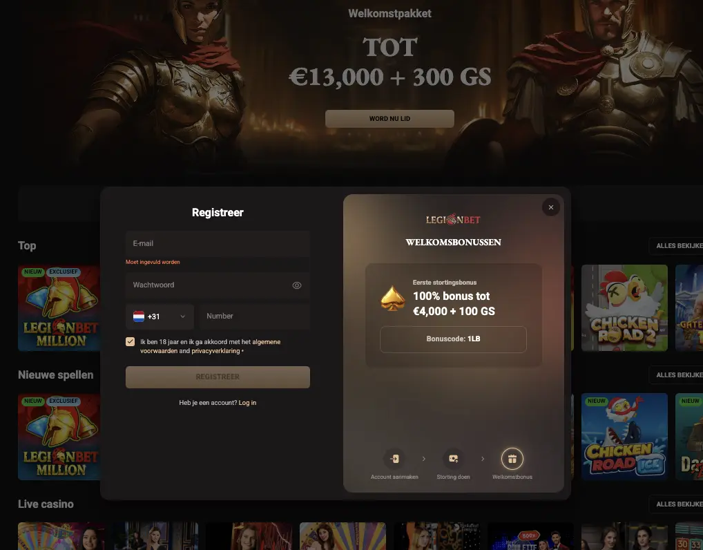 Screenshot registratieformulier